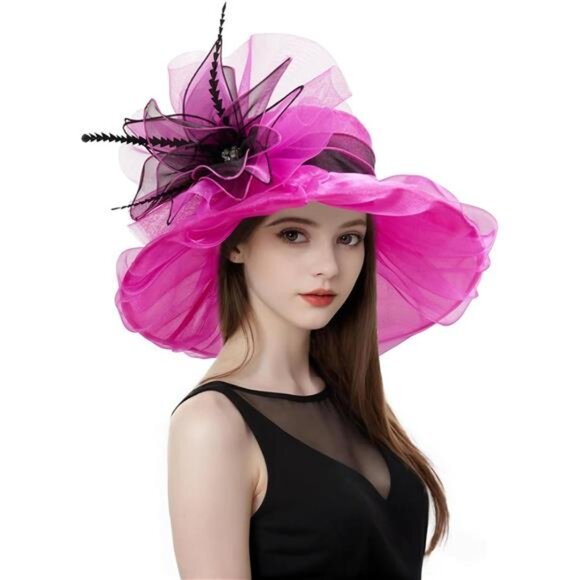 Women Organza Church Tea Party Hats Floral Pink - Picture 1 of 7